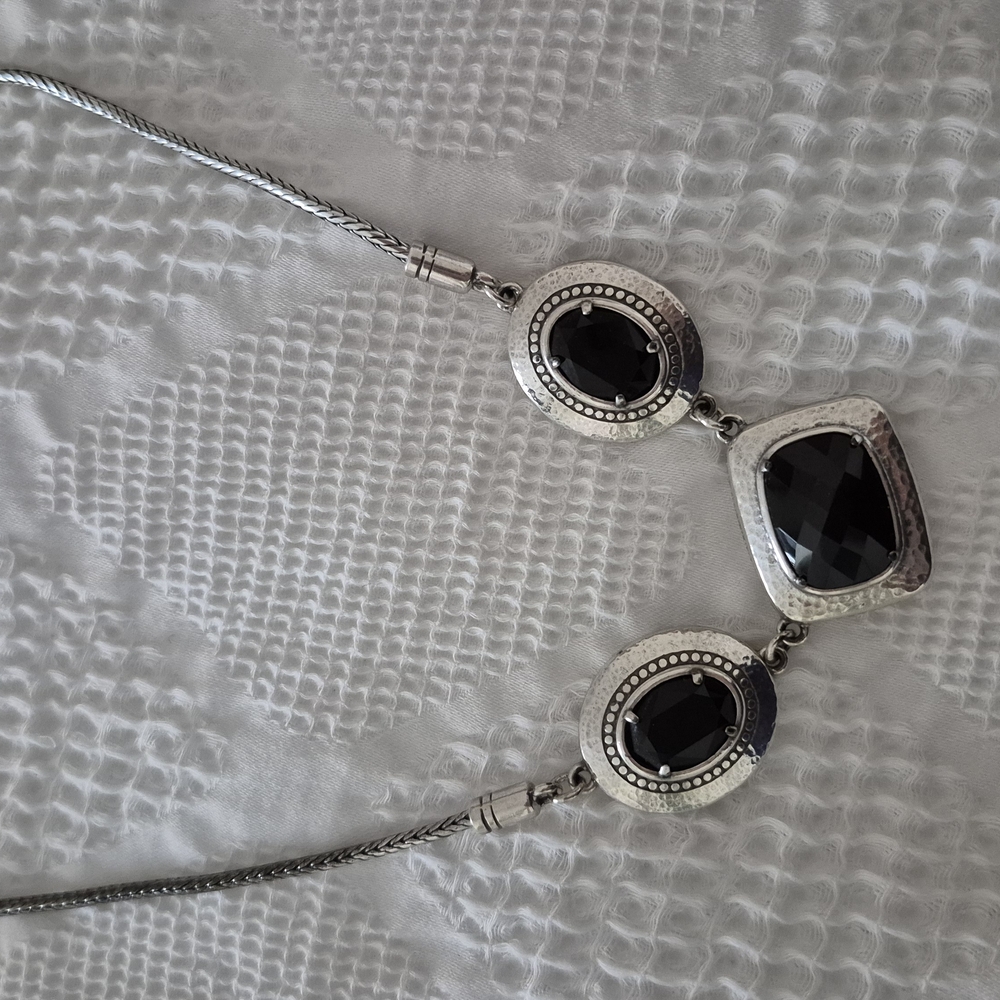 Vera Bradley Silver Black Necklace with Elegant Square-Cut Stones